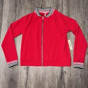 Tresics Women Full Zip Warm Up Jacket White Black Red Stripes Size S Small NWT